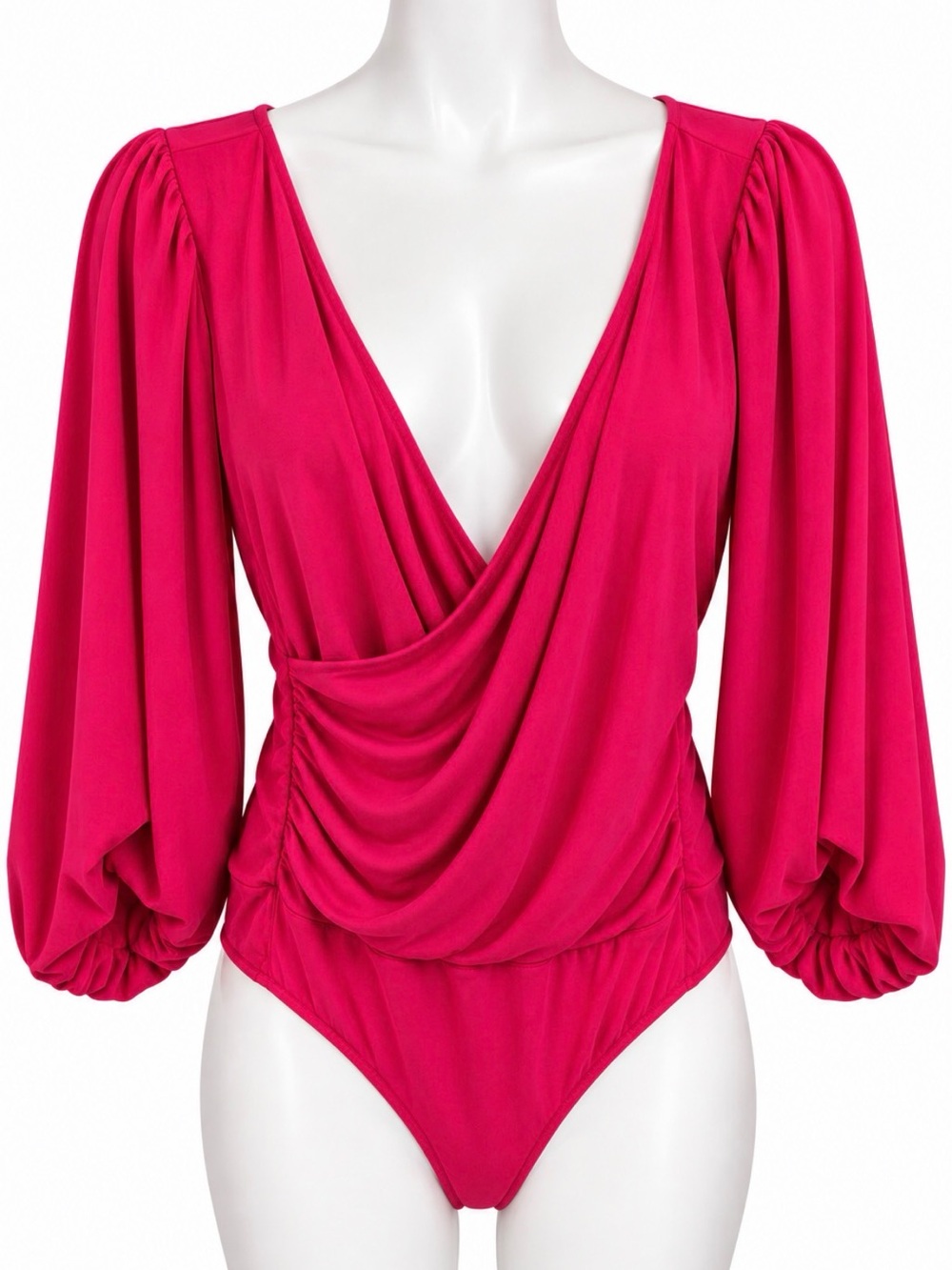 NWT Torrid Fuschia Draped Silky Bodysuit with Balloon Sleeves Women's Large 0